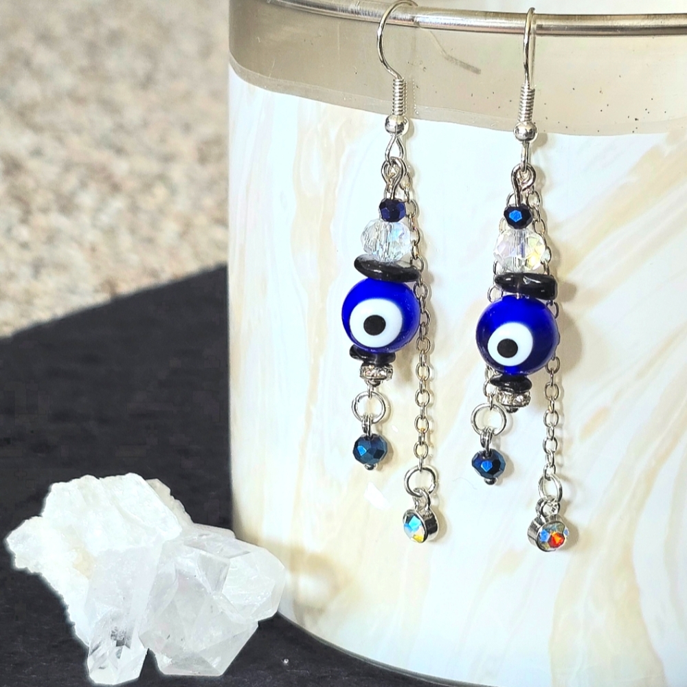high priestess protection earrings // evil eye + black jasper // handmade